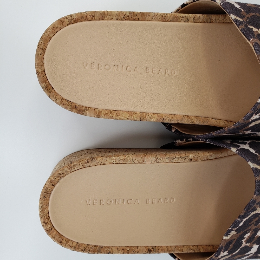 Veronica Beard Leopard Print Fabric Slides Cork-L… - image 6